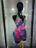 Sparkly Colorful Rhinestones Women Sexy Halter Backless Off the Shoulder Mesh Bodycon Mini Dress Celebrate Nightclub Party Wear