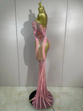 2026 Sexy Sparkly Pink Rhinetones Sequins Strapless Mesh Sheer Long Dress Birthday Evening Celebrate Party Nightclub Stage Wear