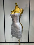 Women Sexy Sleeveless Square Neck Bodycon Mini Bandage Dresses Elegant Evening Party Luxury Birthday Club Prom Gown