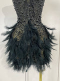 Women Luxury Rhinestones Pearls Feathers Halter Backless Short Dress Women Sexy Celebrate Birthday Dress Nightclub Stage Costume