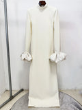High Quality Women Petal Sleeves Slim Maxi Dress Black Rhinestone Long Sleeves Vestido Elegant Evening Club Party Outfit