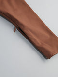 Women Brown Beaded Corset Design Maxi Dress V Neck Long Sleeves Waist Cinching Slim Dresses Fashion Evening Party Gowns