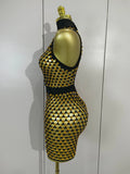 Sexy Nightclub Bar Photoshoot Stage Costumes Sparkly Diamond Mesh See Through Mini Dress Women Evening Party Club Birthday Dress