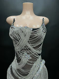 Dress Manufacturer Small Orders Shinny Diamond Tassel Chain Bodycon Mini Dress Woman Sexy Runway Mujer Ropa