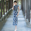 Purple New Chinese Long Cheongsam Improvement for Young New Women Retro slim fit waist cinching short sleeved Qipao