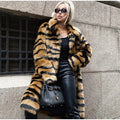 Women Tiger Striped Faux Fur Long Coat Lapel Fluffy Plush Luxury Oversized Overcoat With Side Pockets Winter Warm Outerwear 2026