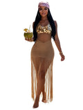 Sexy Cutout Crochet Beach Dress 2026 Summer Women One Shoulder Backless Knitted Sequined Fringe Tassel Midi Dress Clubwear