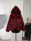 Women Fur Coat Women 2025 Plush Red Bomber Jacket Solid Crop Long Sleeve Jacket Warm Winter Coats Female Casual Coats