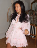 Sweetheart Neck Floral Ruffle Chiffon Dress Women's Pink Floral Print Ruffle Long Sleeve Mini Dressess Party Mini Vestidos 2026