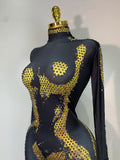 Stock Women Sexy Club Evening Party Wear Drag Queen Singer Dancer Stage Performance Costume Sparkly Rhinestone Stretch Jumpsuit
