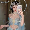Olive Girl Blue Hanfu Dress 2026 S-XL XS-3XL Plus Size Hanfu Chinese Dress Traditional Chinese Clothing Chinese Heritage Fashion Women
