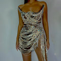 Dress Manufacturer Small Orders Shinny Diamond Tassel Chain Bodycon Mini Dress Woman Sexy Runway Mujer Ropa