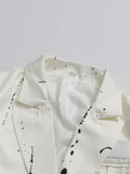 Ink Splashing Print Fashion Blazer for Women Notched Collar Long Sleeve Hollow Out Design Loose Coat Female Autumn