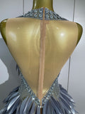 Women Eveing Birthday Prom Sparkly Diamond 3D Acrylic Leaf Mesh Transparent Mini Dress Luxury Party Nightclub Bar Stage Costume