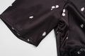 Satin Lace Patchwork Print Dress Women Black V-neck Short Sleeves High Waist Long Dresses Lady Hollow Out Daily Party Vestidos