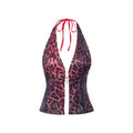 Women's Leopard Sequin Halter Cami Top Fashion V-neck Sleeveless Backless Slim Tank Blouse Lady 2026 Summer Sexy Y2k Streetwear