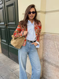 Women Floral Jacquard Contrasting Trim Blazer Lapel Collar Waist-cinching Single-breasted Jacket Autumn Lady Chic Coats 2026 New