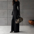 Solid Slimming Split Sexy Dresses for Women Round Neck Long Sleeves Irregular Temperament Dress Female Clothing New