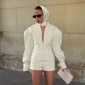 Charming Fashion Two Piece Set for Women V Neck Long Sleeve Tunic Blouse Slimming Shorts Autumn Commut Suit Female