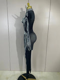 Sexy Sparkle Diamond Long Sleeves Printed Stretch Jumpsuit Eveing Birthday Party Luxury NightClub Stage Costume Festivals Outfit
