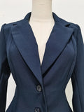 Commuting Slimming Blazer for Women Lapel Long Sleeve Spliced Button Casual Fashion Coat with Shoulders Pad Female