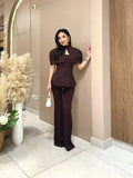 Women Chic Top 2 Piece Set Elegant Stand Collar Cape Sleeveless Slim Off Shoulder Slim Tops Suit Female Chic Casual Party Wear