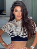Fashion Pearl Shawl Tops Women 2026 O-neck Handmade Beading Shawl Top Ladies Party Female Elegant Shawl Tops