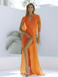 Beach Vacation Dress Women See Through Sleeveless V-Neck Sexy Solid Split Midnight Party Club Long Irregular Bodycon