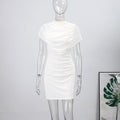 Elegant Mesh Shawl Short Dress Women Pleated Half High Collar Sleeveless Female Dresses 2026 Spring Lady Chic Party Gowns New