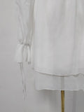 Solid Spliced Folds Slimming Mini Dresses for Women V Neck Long Sleeve Chic Elegant Coats Female Fashion Style