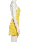 Beaded Tassel Dress Women Sequin 3d Flower See Through Backless Sleeveless Sexy Beach Party Midnight Mini Bodycon