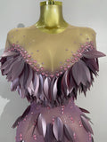 Women Birthday Evening Party Costume Luxury Sexy Mesh See Through Sparkly Diamonds Mini Dress Nightclub Stage Performance Outfit