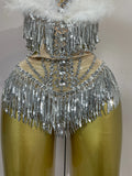 2026 New Sexy Nightclub Bar DJ Performance Dancer Stage Costume Sparkly Rhinestones Feathers Tassels Mesh See Through Bodysuits