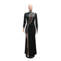 Black Long Sleeve Diamond Mesh Perspective Dress Sexy Celebrity Cocktail Party Bodycon Long Evening Dress