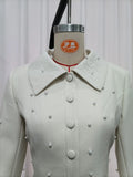 Elegant Bridesmaids White Two Piece Set for Women Lapel Pearl Accent Crop Jacket A Line Midi Skirts Suit for Formal Events