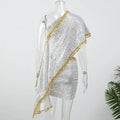 Silver Sequin Two Piece Outfit One Shoulder Coin Trim Cape Top High Waist Skirt 2026 Summer New Beach Party Nightclub Dating Set