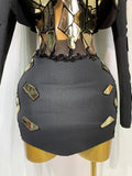 Women Long Sleeve Sequin Mini Bodycon Three Piece Set Birthday Evening Party Costume Bar Nightclub Performance Stage Outfit