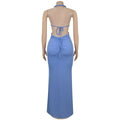 New Women's Hemp Rope Maxi Dress Sexy Criss Cross Cut-Out Halter Neck Backless High Slit Party Dresses Birthday Outfits
