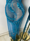 Women Sexy Sparkly Crystal Sequins Sleeveless Mesh See Through High Split Long Birthday Dress Dancer Performance Stage Costume