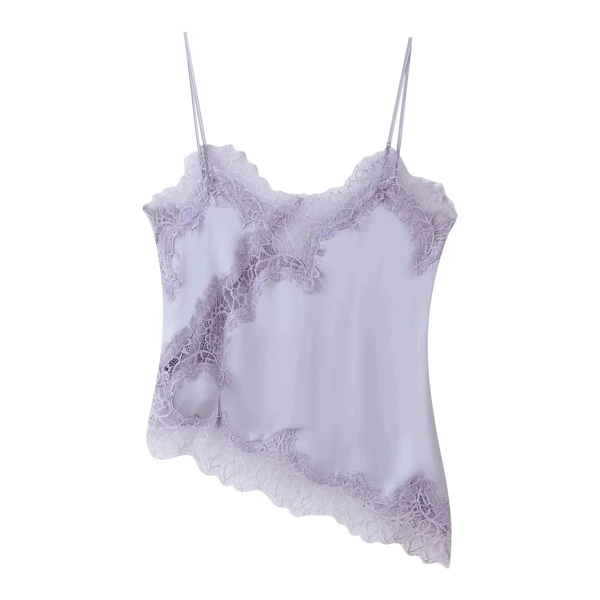 See Througth Lace Edge Tank Tops for Women V Neck Sleeveless Pathwork Hollow Out Sexy Fashionable Vest Female New