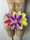 Women Sexy Tropical Handmade Flower Trendy Bikini Two Pieces Transparent Floral Swimsuit Beach Outfit Dancer Performance Costume