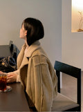 Retro Suede Coat Women's Hong Kong Style Double Breasted Suit Collar Winter New Arrival Chic Lightweight Luxury Coat