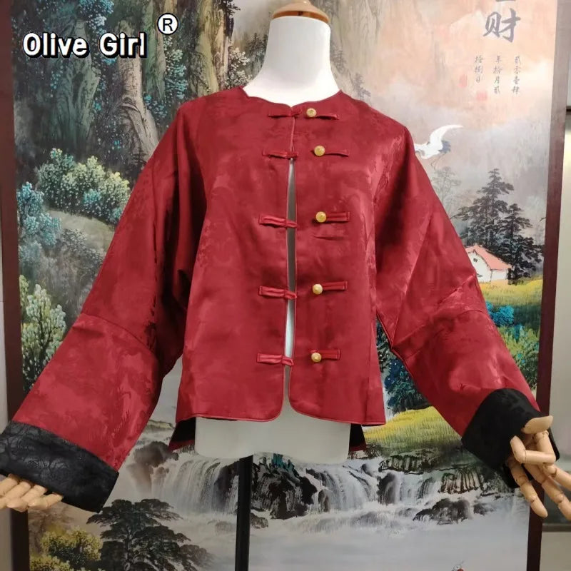 Olive Girl Red Embroidered Embroidered Jacket for Ren Faire 2026 Garden Wedding Fairycore Photoshoot Everyday Wear M-2XL XS-3XL Plus Size Hand Embroidered Dramatic Silhouette Garden Party Editorial Not Costume Chinese Heritage Fashion Women