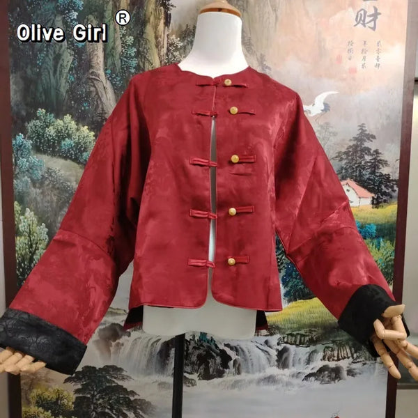 Olive Girl Red Embroidered Embroidered Jacket for Ren Faire 2026 Garden Wedding Fairycore Photoshoot Everyday Wear M-2XL XS-3XL Plus Size Hand Embroidered Dramatic Silhouette Garden Party Editorial Not Costume Chinese Heritage Fashion Women