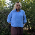 Fuzzy Sequin Zipper Women Cardigan Stand Collar Long Sleeve Loose Knitted Jacket Oversized Sequined Furry Knit Casual Winter Top