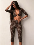 Polka Dot Print 3-Piece Set Women Headband+v-Neck Crop Tops+v-Waist Short Summer Fashion Classic Hottie Streetwear