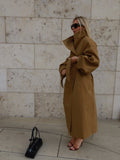 Solid Stand Collar Full Sleeve Oversized Windbreaker Women Single Breasted Lace Up Long Trench Coat Lady Autumn Casual Jacket