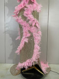 Women Evening Party Birthday Night Club PromGown Sexy Stage Wear Sparkly Sequins Pink Feather Mesh Sleeveless Mermaid Maxi Dres