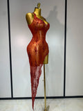 Sparkly Crystal Diamond Gold Sexy See-Through Sheath Dress Nightclub Performance Custome Stage Wear Birthday Evening Party Dress