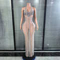 Shinning Sequins Women Sexy Halter Backless Mesh See Through Bodycon Long Dress Celebrate Nightclub Party Birthday Outfit